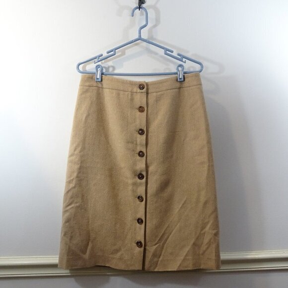Brooks Brothers Size 10 Tan Button Up A Line Skirt Baby Camel Hair Fully Lined
